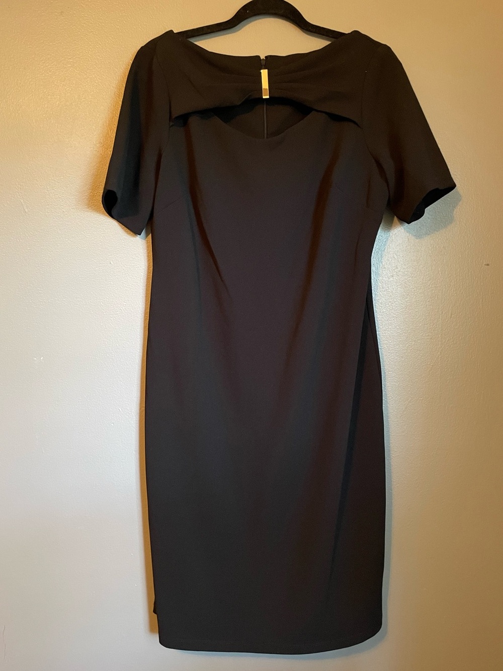 New SLNY Sz 12 Women’s Black Short Sleeve Cocktail Midi Stretch Dress Ret $129!
